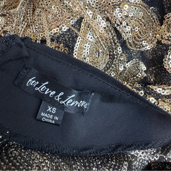 For Love & Lemons gold black colette sequin mini dress with fringe hem Size: XS - Picture 11 of 11